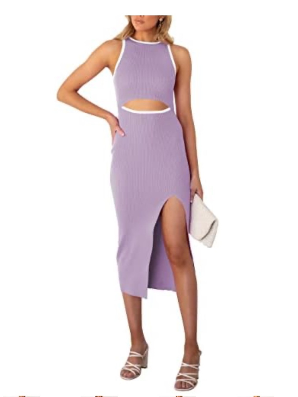Amazon Lavender Midi Dress with White Trim